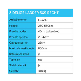 Eurostairs Reform ladder driedelig recht 3x9 sporten