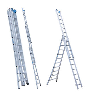 Eurostairs Reform ladder driedelig uitgebogen 3x10 sporten + gevelrollen