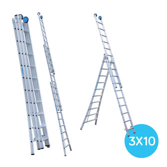 Eurostairs Reform ladder driedelig uitgebogen 3x10 sporten + gevelrollen