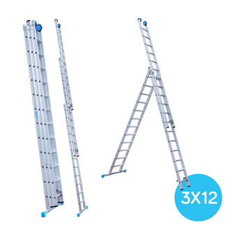 Eurostairs Reform ladder driedelig recht 3x12 sporten + gevelrollen