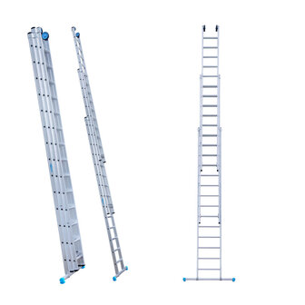 Eurostairs Opsteek ladder driedelig recht 3x14 sporten + gevelrollen