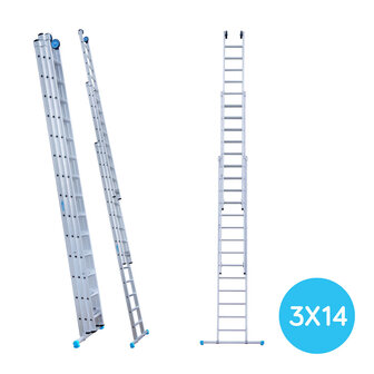 Eurostairs Opsteek ladder driedelig recht 3x14 sporten + gevelrollen