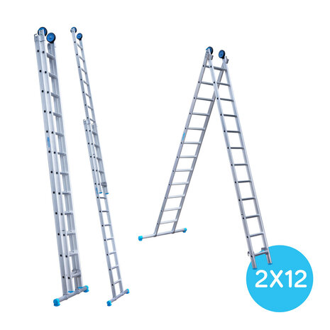 Eurostairs Reform ladder dubbel recht 2x12 sporten + gevelrollen