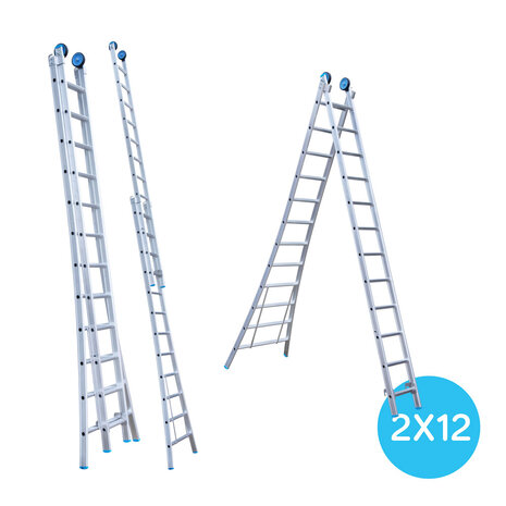 Eurostairs Reform ladder dubbel uitgebogen 2x12 sporten + gevelrollen