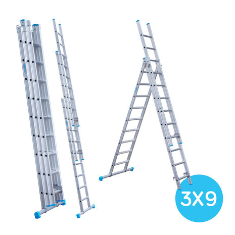 Eurostairs Reform ladder driedelig recht 3x9 sporten