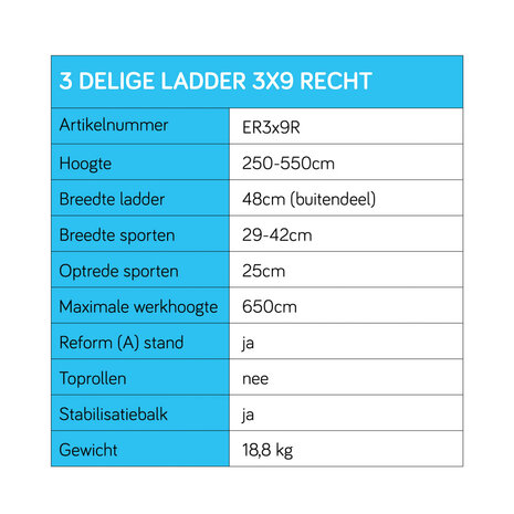 Eurostairs Reform ladder driedelig recht 3x9 sporten