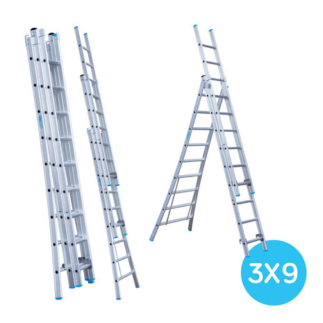 Eurostairs Reform ladder driedelig uitgebogen 3x9 sporten