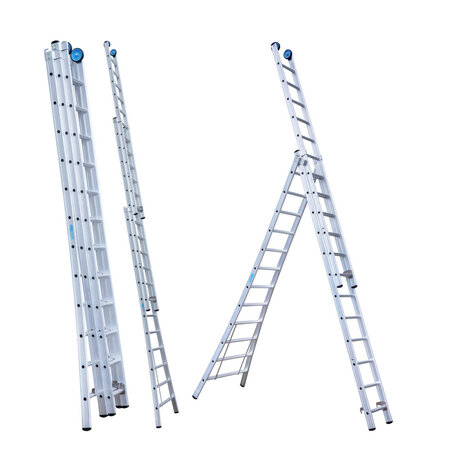 Eurostairs Reform ladder driedelig uitgebogen 3x12 sporten + gevelrollen